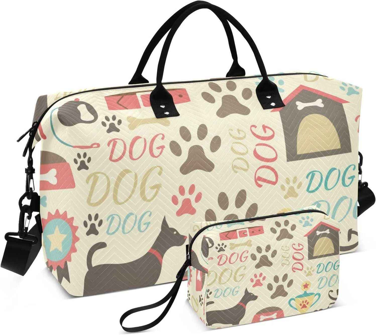Large Travel Duffel Bag Sports Tote Gym Bag Overnight Weekender Bags Dog Footprints Theme Carry On Luggage with Toiletry Bags