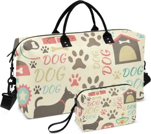 Large Travel Duffel Bag Sports Tote Gym Bag Overnight Weekender Bags Dog Footprints Theme Carry On Luggage with Toiletry Bags