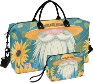 Large Travel Duffel Bag Sports Tote Gym Bag Overnight Weekender Bags Gnome Sunflower Dwarf Carry On Luggage with Toiletry Bags