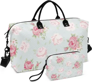 Large Travel Duffel Bag Sports Tote Gym Bag Overnight Weekender Bags Shabby Chic Rose Vintage Carry On Luggage with Toiletry Bags