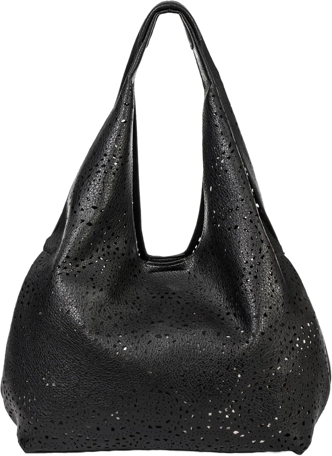Laser Cut Faux Leather Shoulder Bag for Women – Large Summer Slouch Hobo Tote with Makeup Pouch – Lightweight – Desi