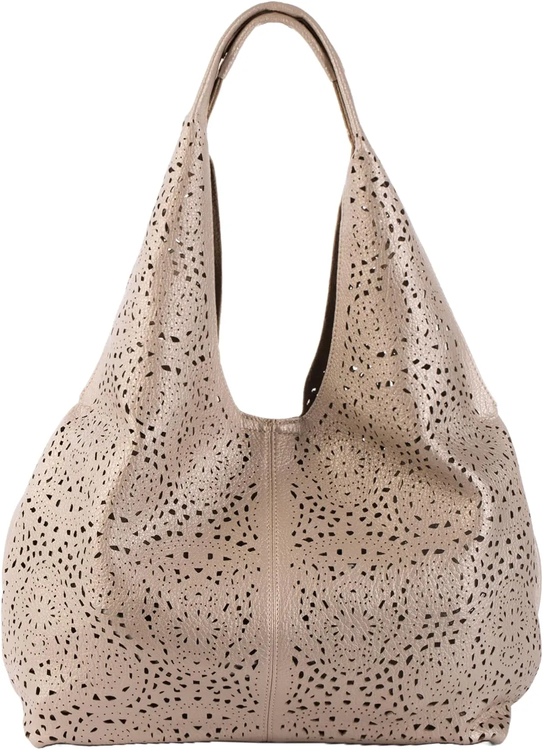 Laser Cut Faux Leather Shoulder Bag for Women – Large Summer Slouch Hobo Tote with Makeup Pouch – Lightweight – Desi