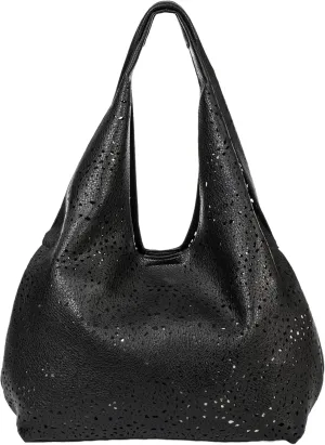 Laser Cut Faux Leather Shoulder Bag for Women – Large Summer Slouch Hobo Tote with Makeup Pouch – Lightweight – Desi