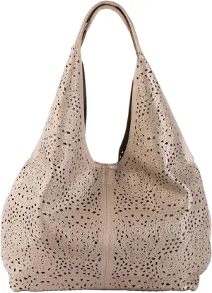 Laser Cut Faux Leather Shoulder Bag for Women – Large Summer Slouch Hobo Tote with Makeup Pouch – Lightweight – Desi