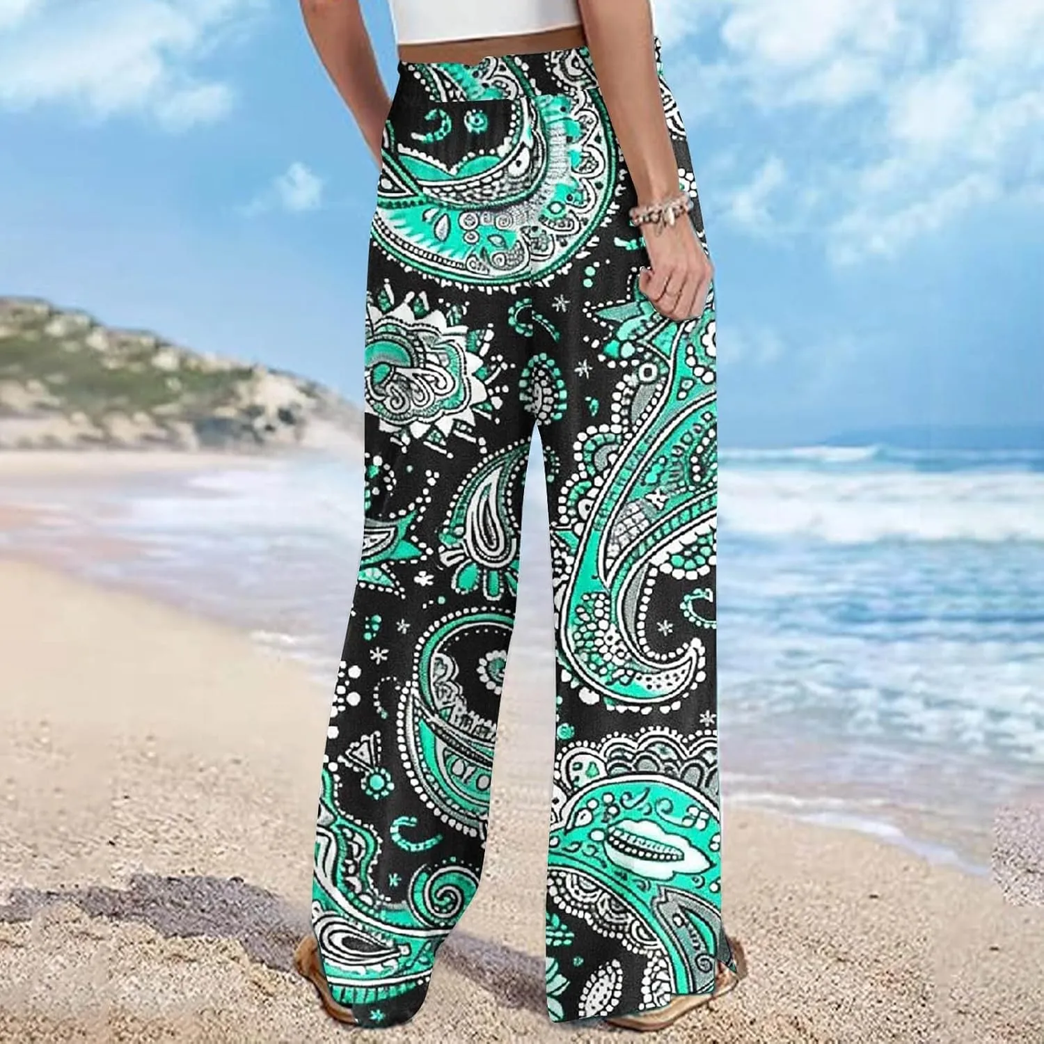 Lastesso Wide Leg Pants Women Casual Flowy Palazzo Pants High Waist Ethnic Style Fashion Falll Clothes Soft Lounge Pants