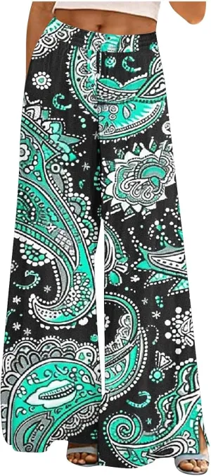 Lastesso Wide Leg Pants Women Casual Flowy Palazzo Pants High Waist Ethnic Style Fashion Falll Clothes Soft Lounge Pants