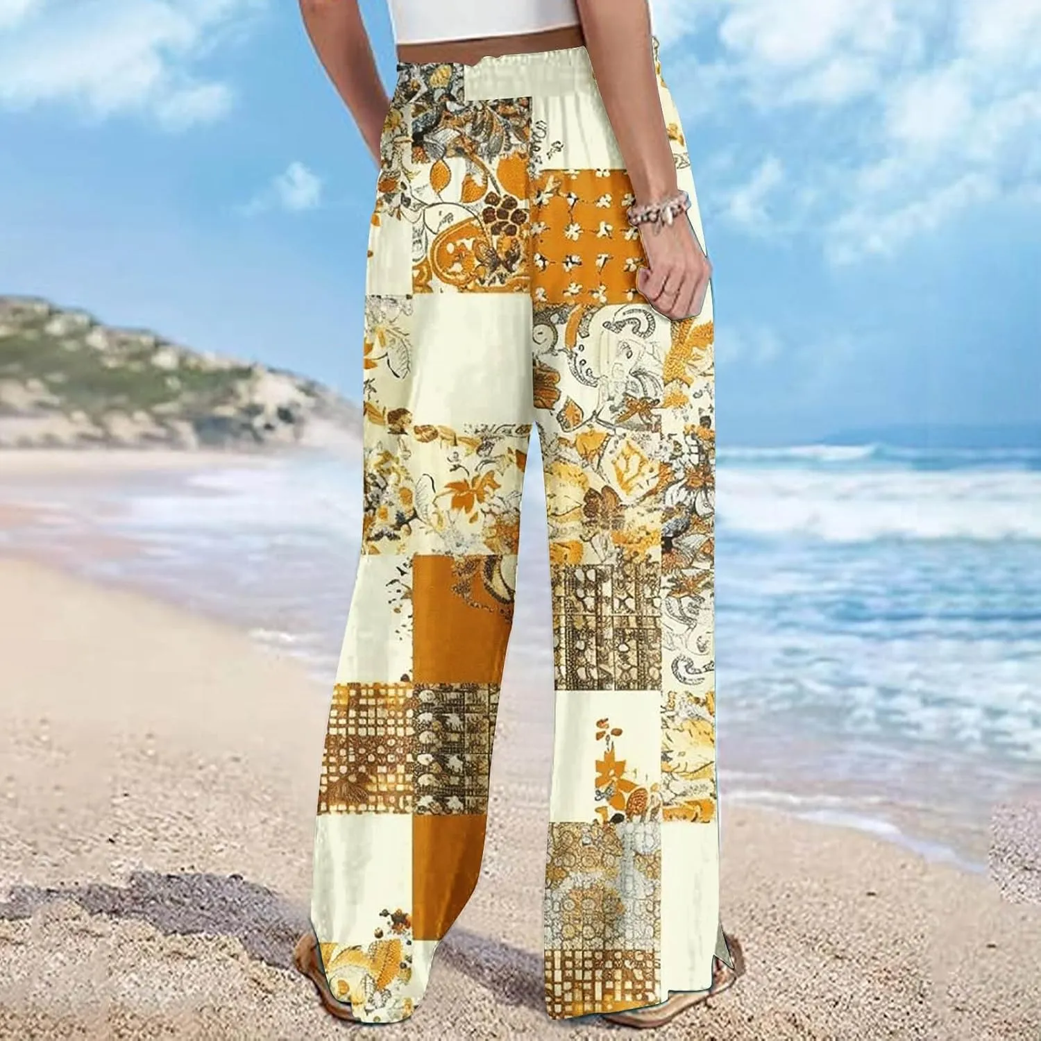 Lastesso Wide Leg Pants Women Casual Flowy Palazzo Pants High Waist Ethnic Style Fashion Falll Clothes Soft Lounge Pants