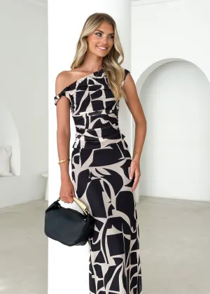 Lavidia One Shoulder Top - Black Abstract