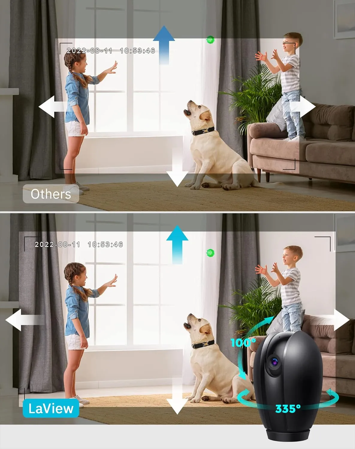 LaView Security Cameras for Home   2X 32GB SD Cards, PT Home Security Camera System with Motion Detection, Two-Way Audio, Night Vision, Indoor WiFi Camera for Baby/pet, Alexa, USA Cloud Service