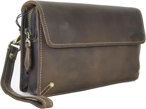 Le'aokuu Men Genuine Leather Business Briefcase Clutch Hand Bag Organizer Wallet (Brown)