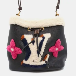 Leather and Monogram Teddy Shearling MM NeoNoe Hobo Bag