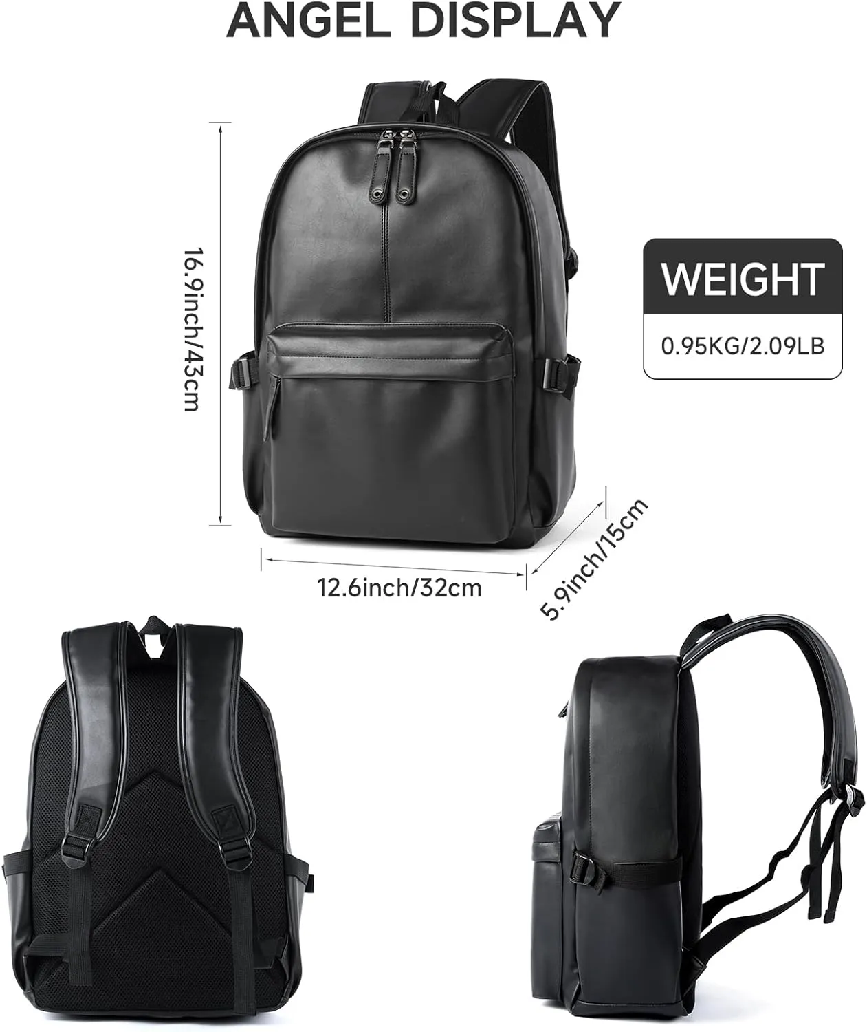 Leather Backpack for Men Black Large Backpack Fit 15.6inch Laptop Rucksack Waterproof for business Commute Casual Daypack