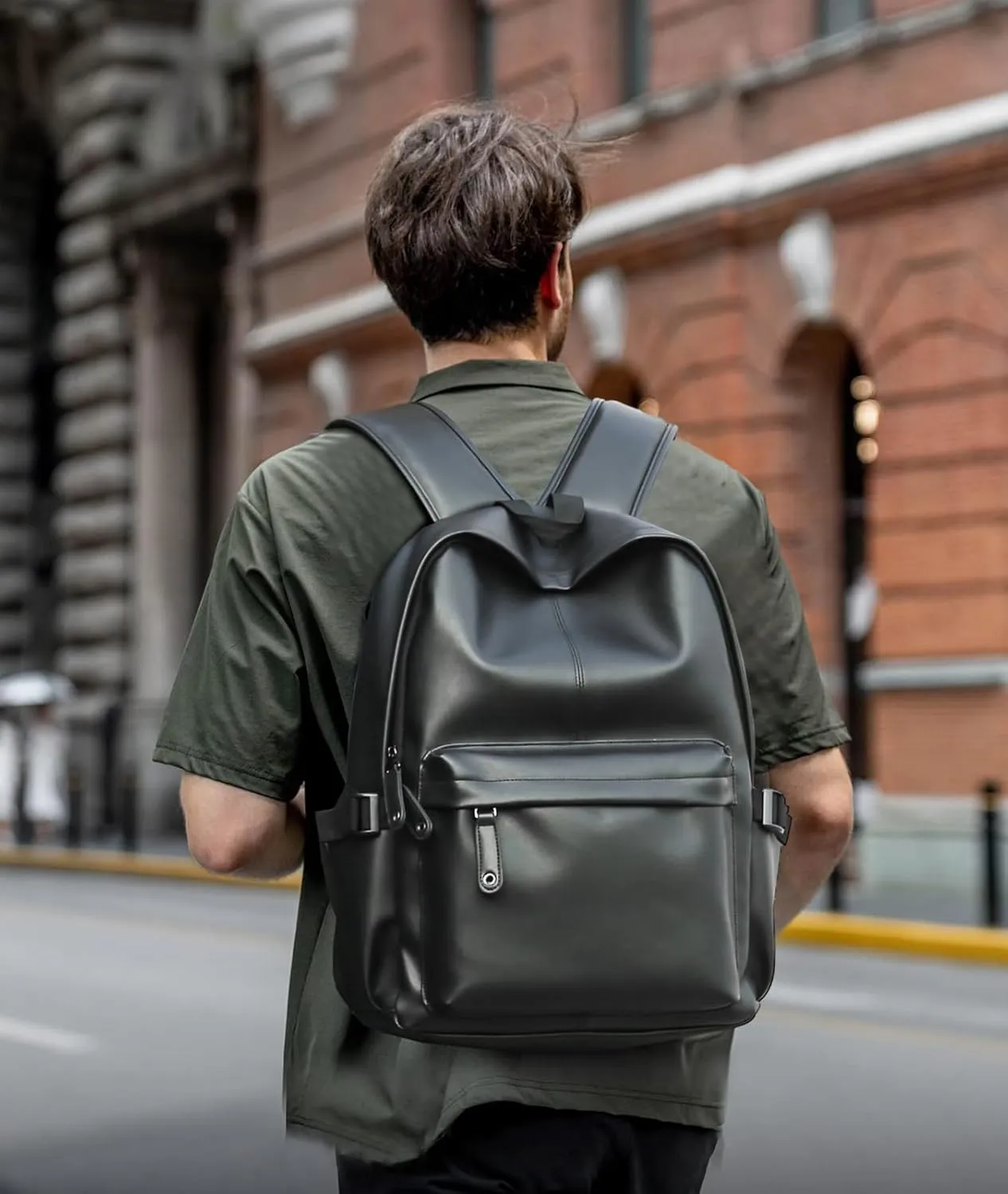 Leather Backpack for Men Black Large Backpack Fit 15.6inch Laptop Rucksack Waterproof for business Commute Casual Daypack