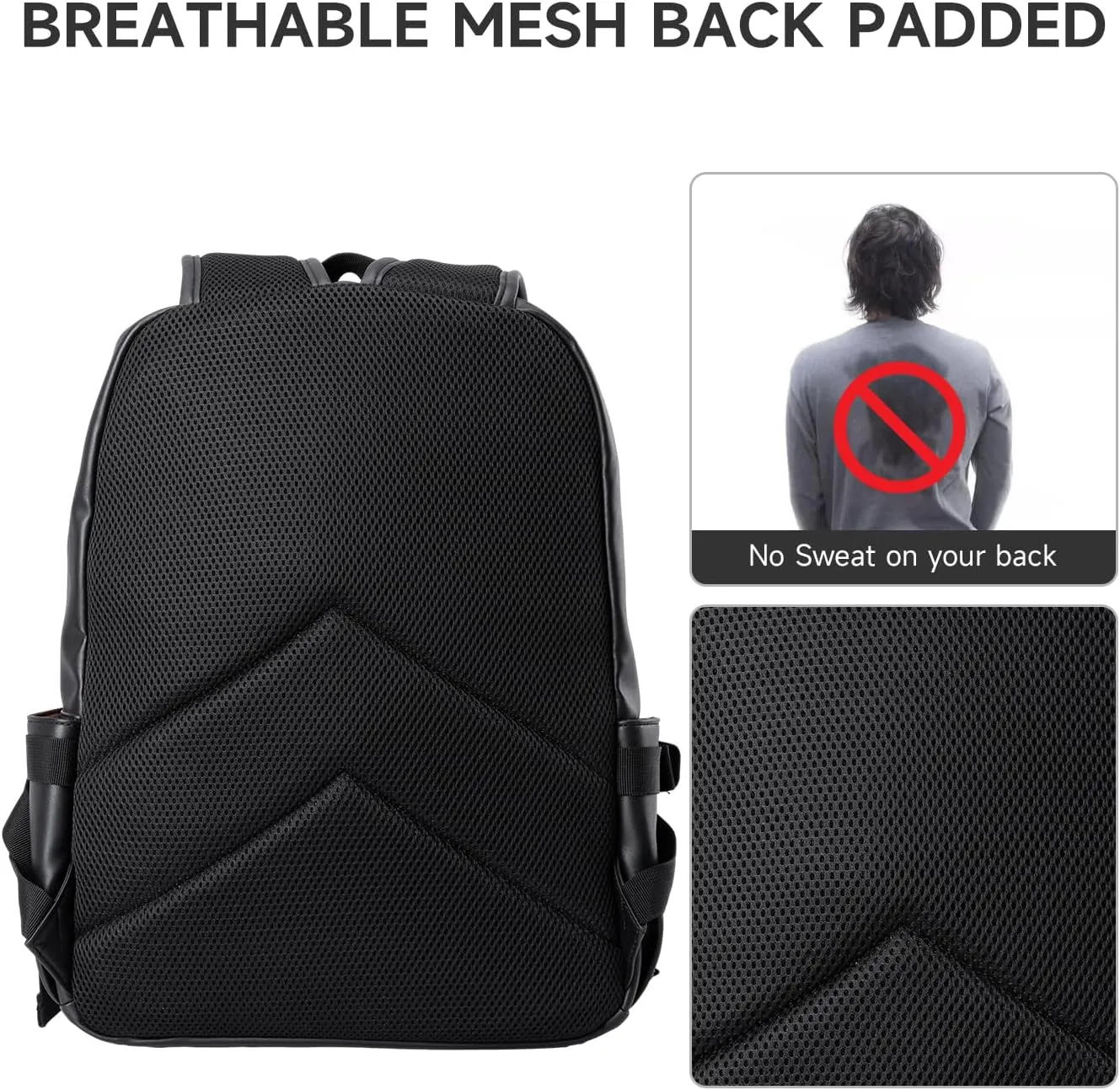 Leather Backpack for Men Black Large Backpack Fit 15.6inch Laptop Rucksack Waterproof for business Commute Casual Daypack