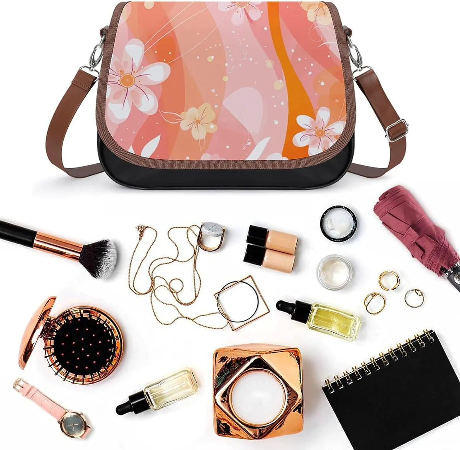 Leather Crossbody Bag for Women Bugs And Leaves Detachable Strap Handbags Travel Purse Shoulder Bag for Daily Use