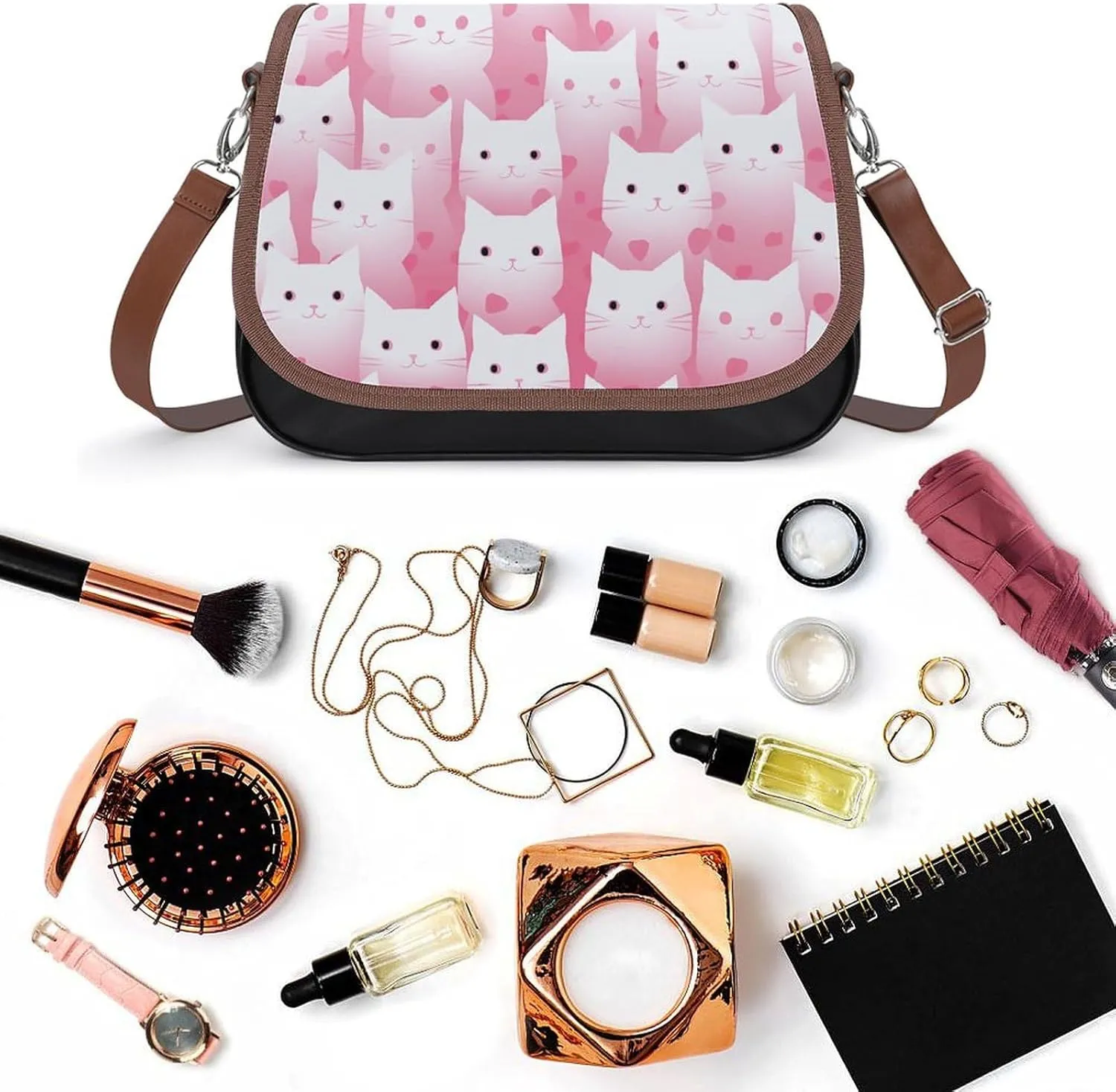 Leather Crossbody Bag for Women Bugs And Leaves Detachable Strap Handbags Travel Purse Shoulder Bag for Daily Use