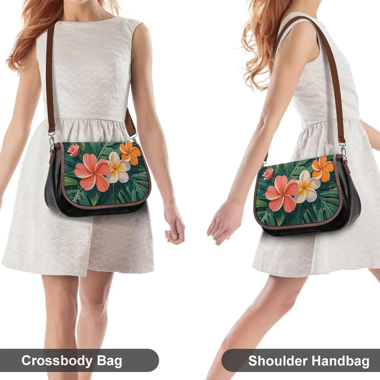 Leather Crossbody Bag for Women Navy Blue Flower Detachable Strap Handbags Travel Purse Shoulder Bag for Daily Use
