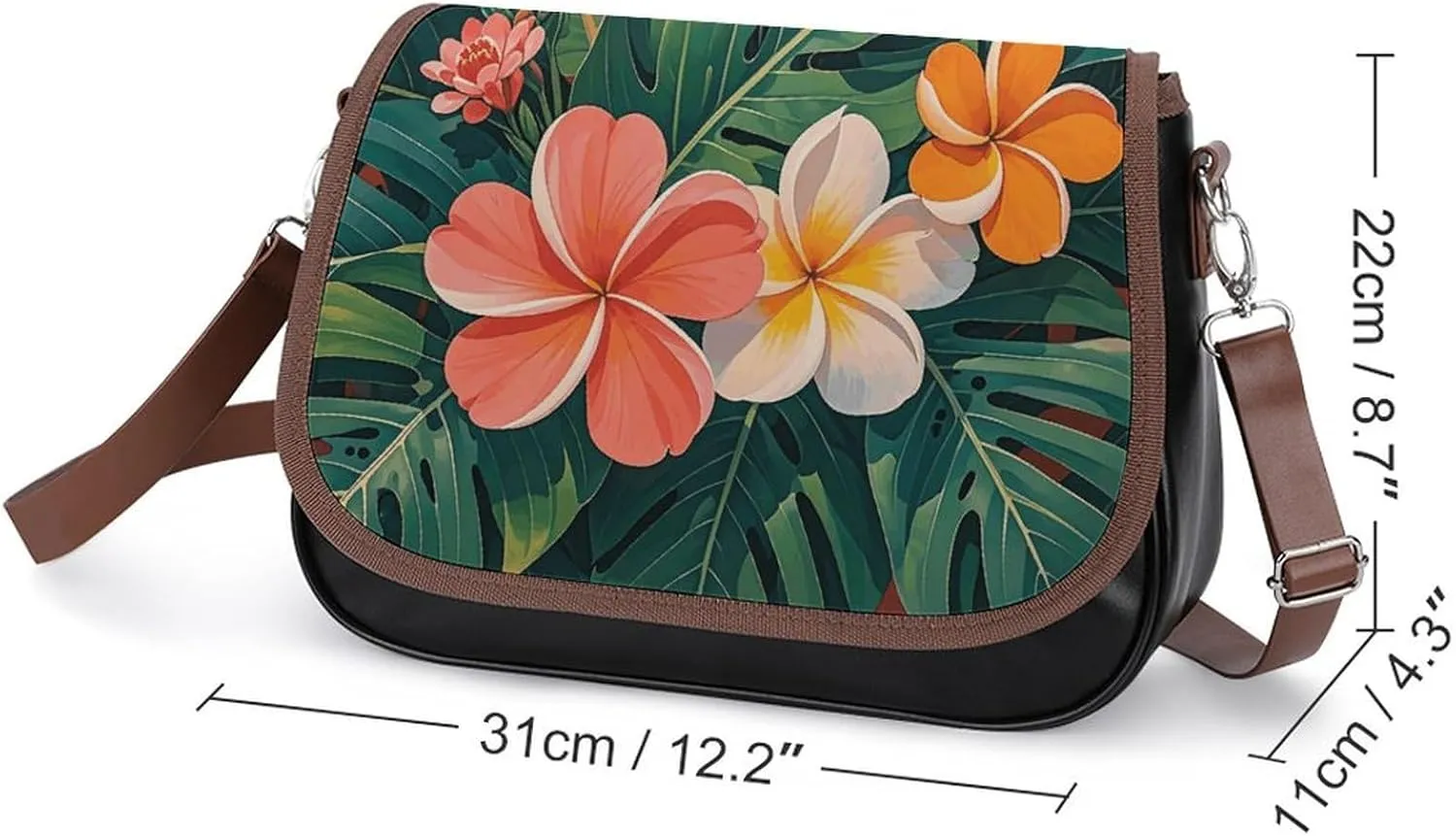 Leather Crossbody Bag for Women Navy Blue Flower Detachable Strap Handbags Travel Purse Shoulder Bag for Daily Use