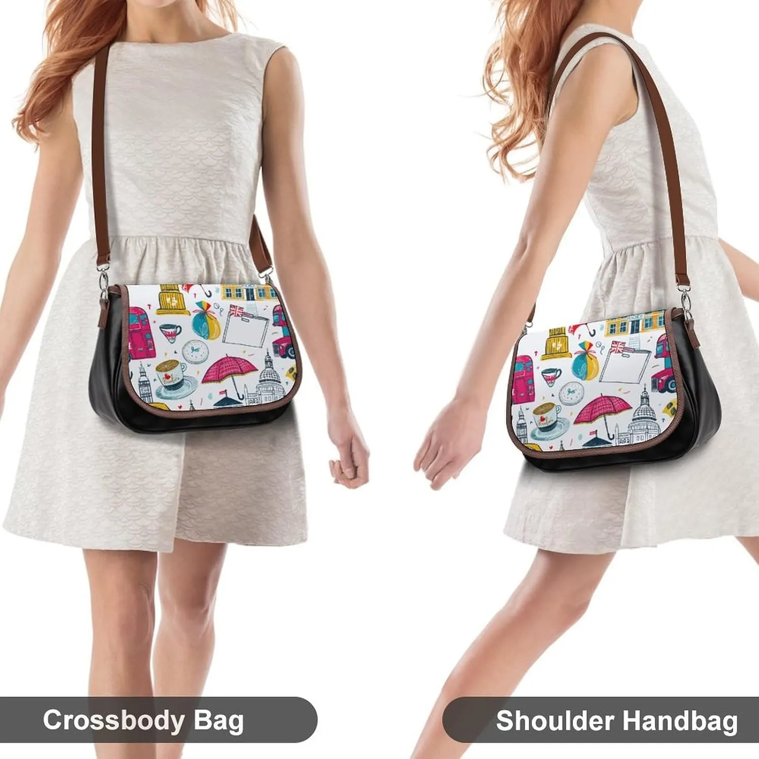 Leather Crossbody Bag for Women Rabbit on Hot Air Balloon Detachable Strap Handbags Travel Purse Shoulder Bag for Daily Use