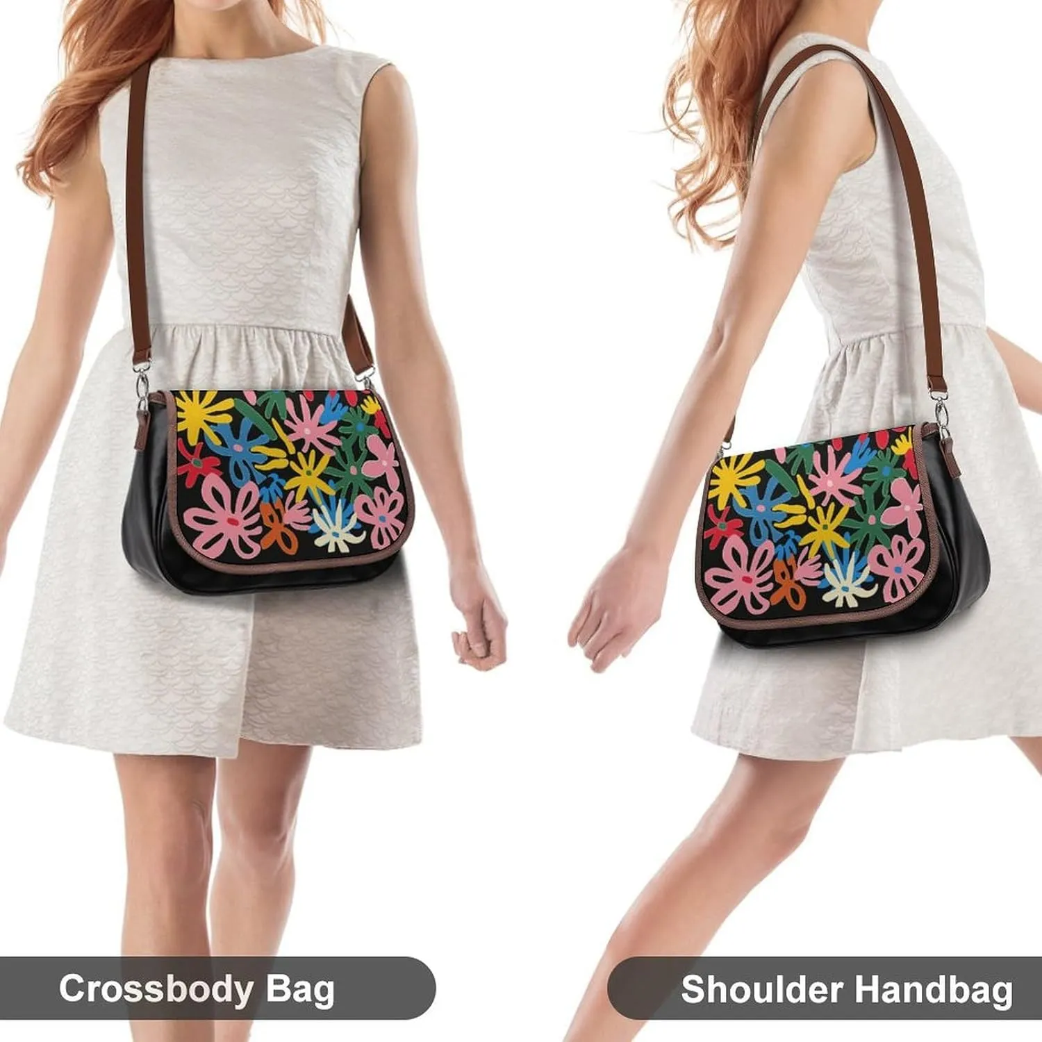 Leather Crossbody Bag for Women Rabbit on Hot Air Balloon Detachable Strap Handbags Travel Purse Shoulder Bag for Daily Use
