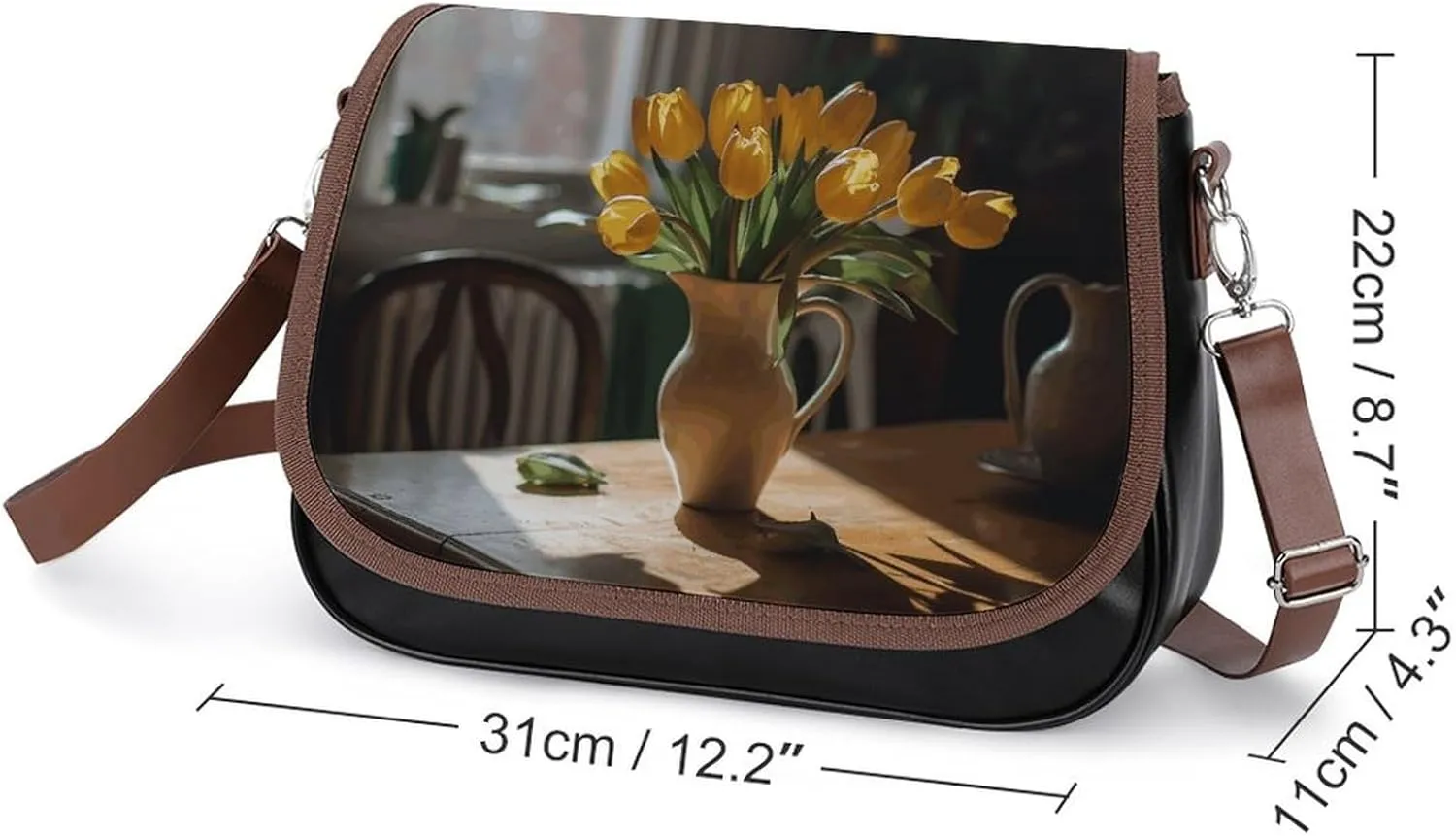 Leather Crossbody Bag for Women Rabbit on Hot Air Balloon Detachable Strap Handbags Travel Purse Shoulder Bag for Daily Use