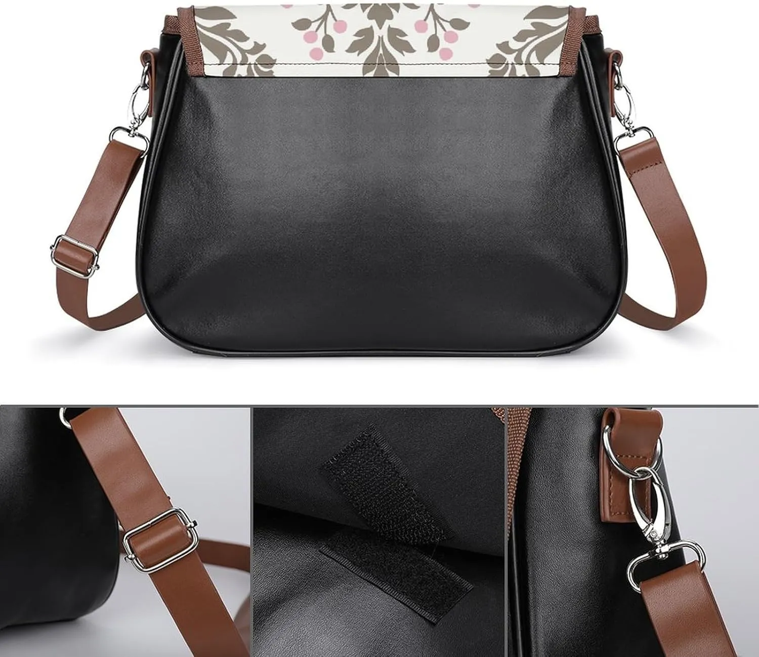 Leather Crossbody Bag for Women Rabbit on Hot Air Balloon Detachable Strap Handbags Travel Purse Shoulder Bag for Daily Use