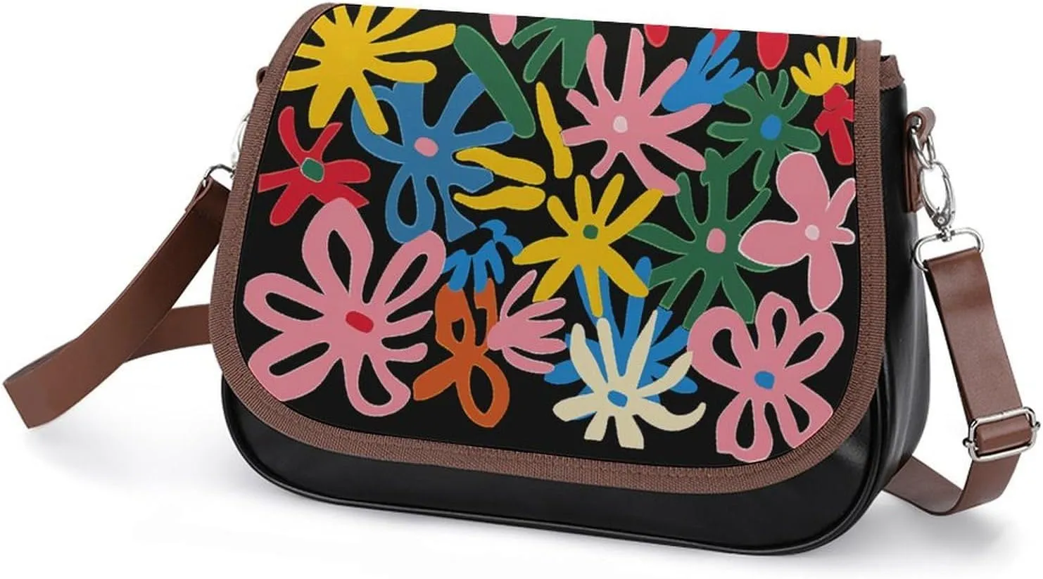 Leather Crossbody Bag for Women Rabbit on Hot Air Balloon Detachable Strap Handbags Travel Purse Shoulder Bag for Daily Use