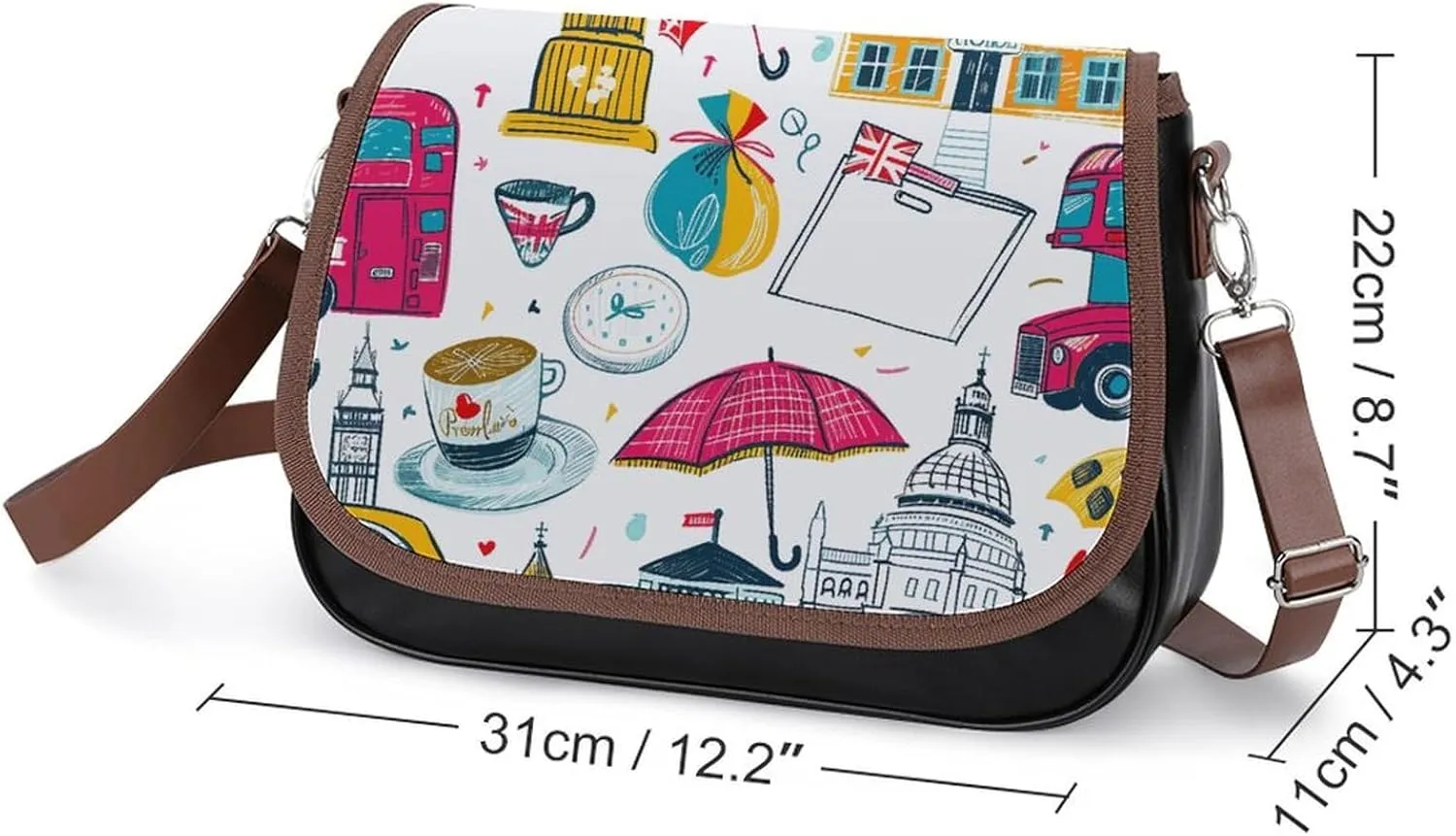 Leather Crossbody Bag for Women Rabbit on Hot Air Balloon Detachable Strap Handbags Travel Purse Shoulder Bag for Daily Use
