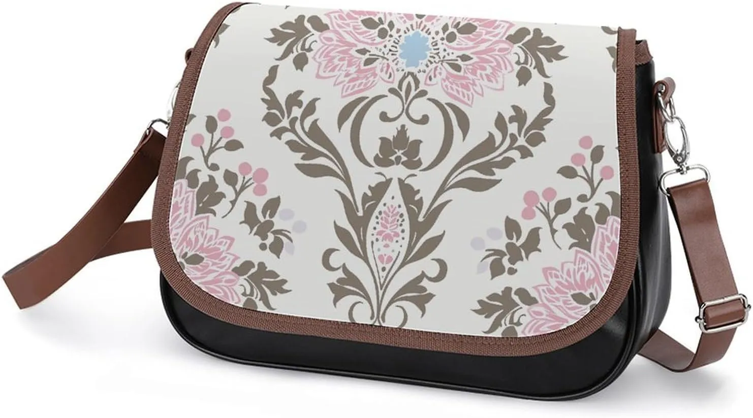 Leather Crossbody Bag for Women Rabbit on Hot Air Balloon Detachable Strap Handbags Travel Purse Shoulder Bag for Daily Use