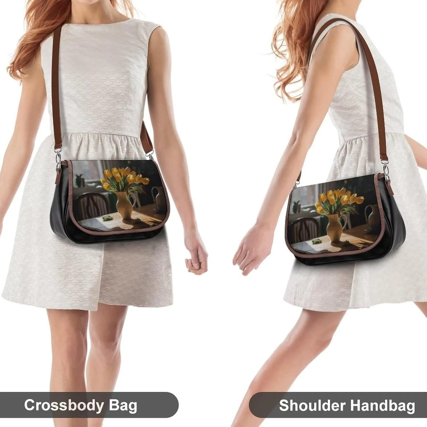 Leather Crossbody Bag for Women Rabbit on Hot Air Balloon Detachable Strap Handbags Travel Purse Shoulder Bag for Daily Use