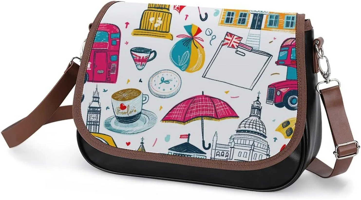 Leather Crossbody Bag for Women Rabbit on Hot Air Balloon Detachable Strap Handbags Travel Purse Shoulder Bag for Daily Use