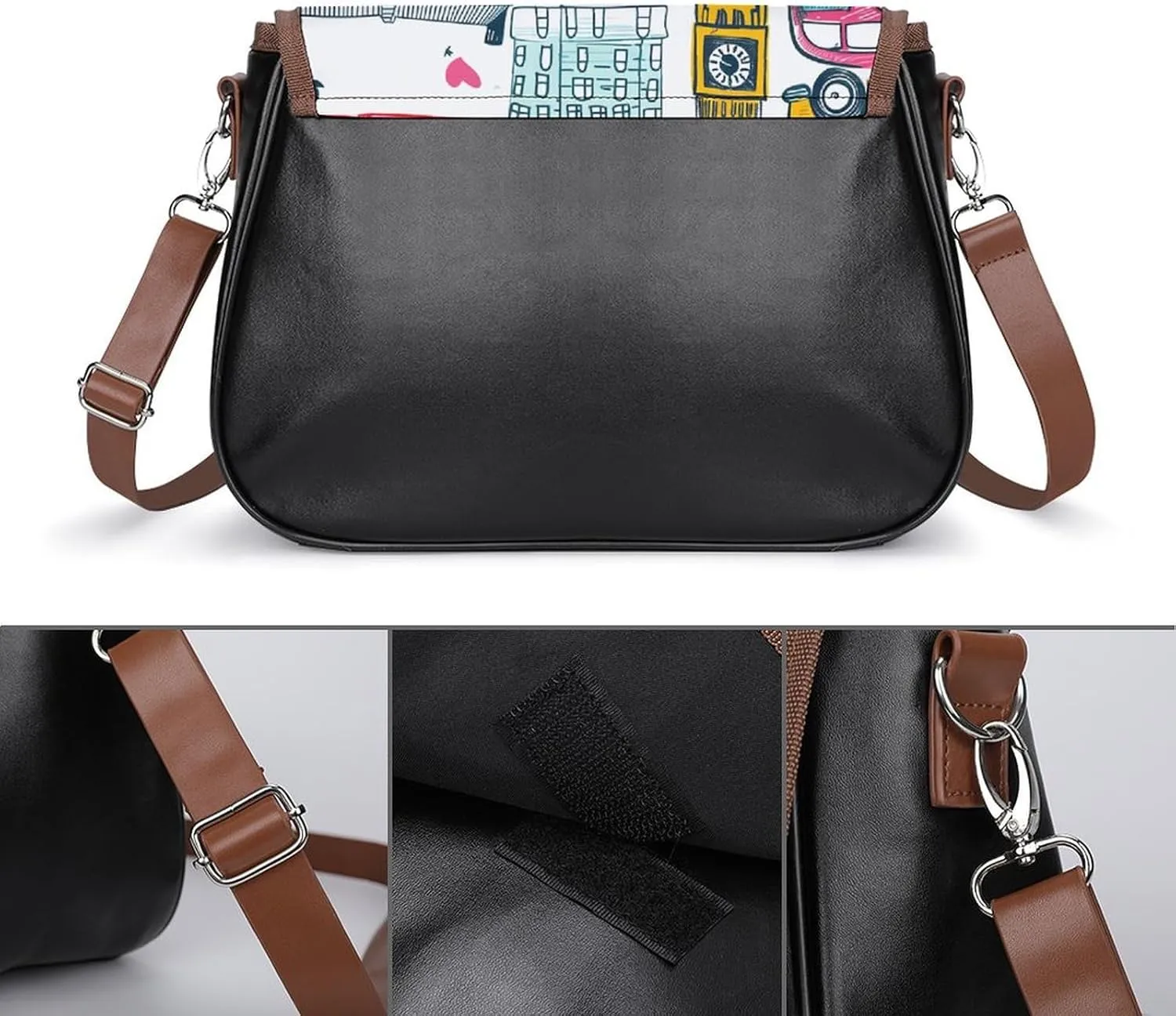 Leather Crossbody Bag for Women Rabbit on Hot Air Balloon Detachable Strap Handbags Travel Purse Shoulder Bag for Daily Use