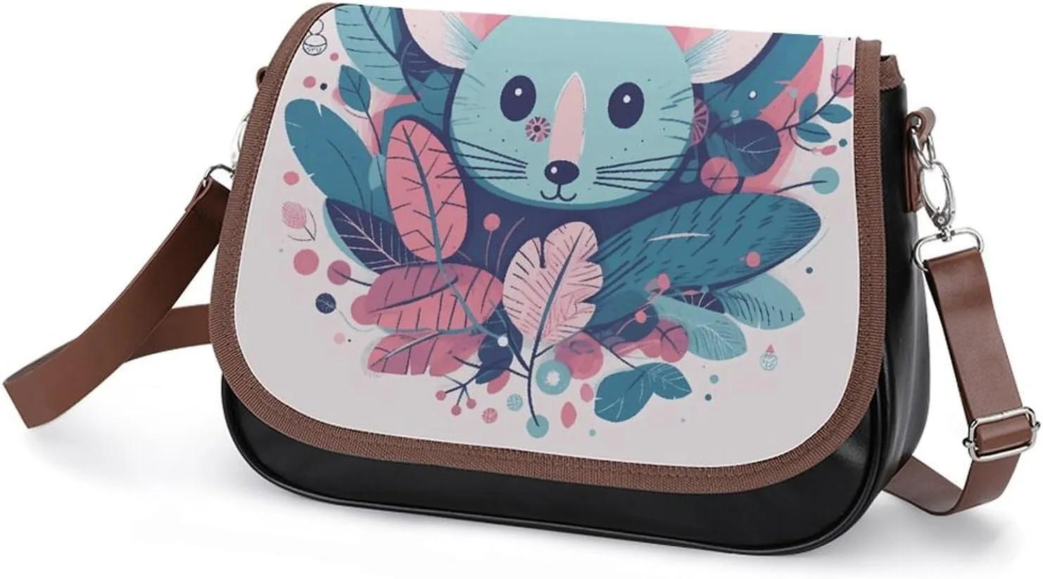 Leather Crossbody Bag for Women Rabbit on Hot Air Balloon Detachable Strap Handbags Travel Purse Shoulder Bag for Daily Use