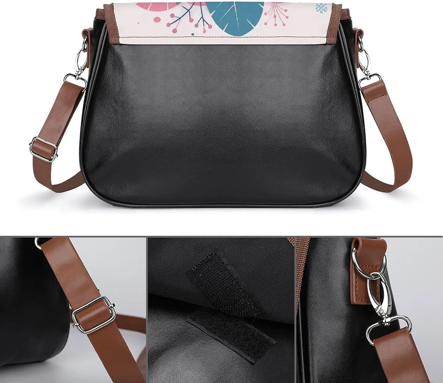 Leather Crossbody Bag for Women Rabbit on Hot Air Balloon Detachable Strap Handbags Travel Purse Shoulder Bag for Daily Use
