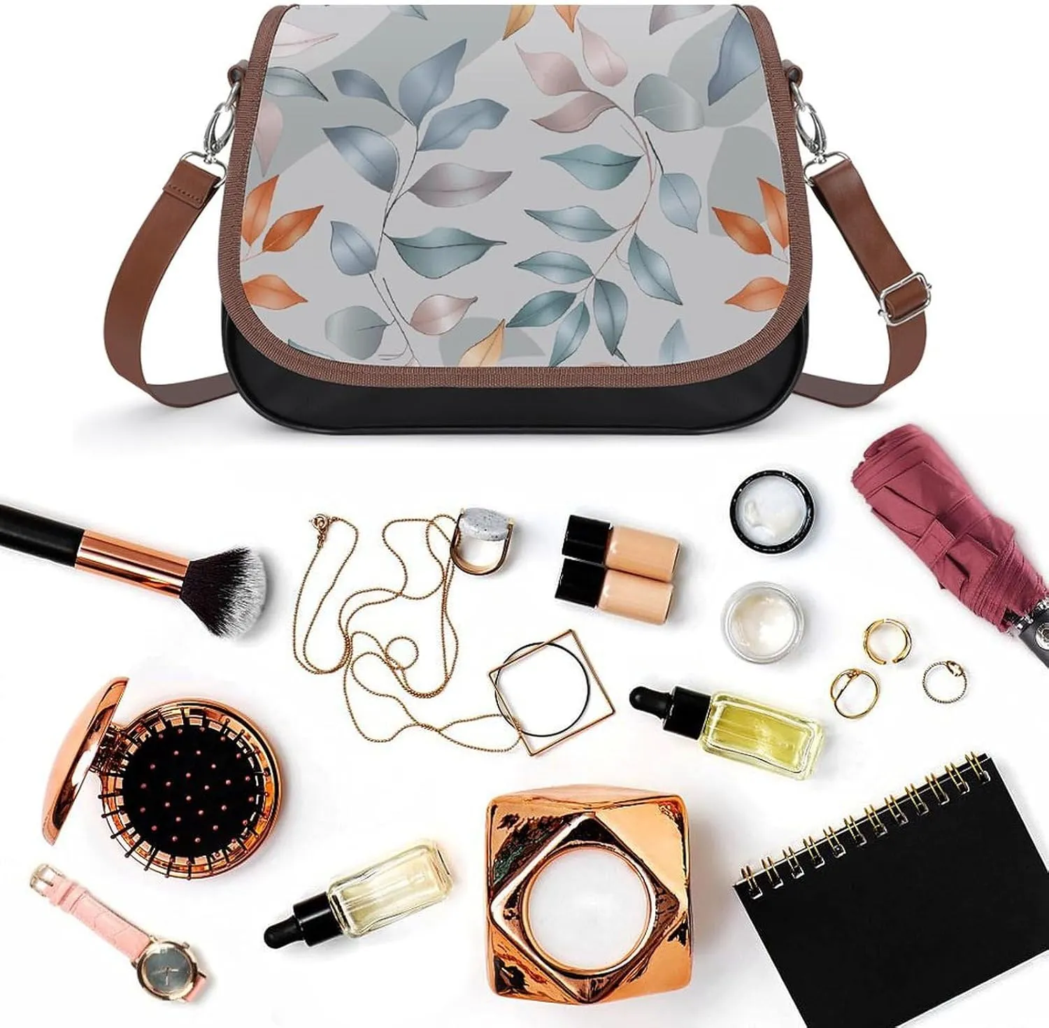 Leather Crossbody Bag for Women Rabbit on Hot Air Balloon Detachable Strap Handbags Travel Purse Shoulder Bag for Daily Use