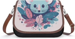 Leather Crossbody Bag for Women Rabbit on Hot Air Balloon Detachable Strap Handbags Travel Purse Shoulder Bag for Daily Use