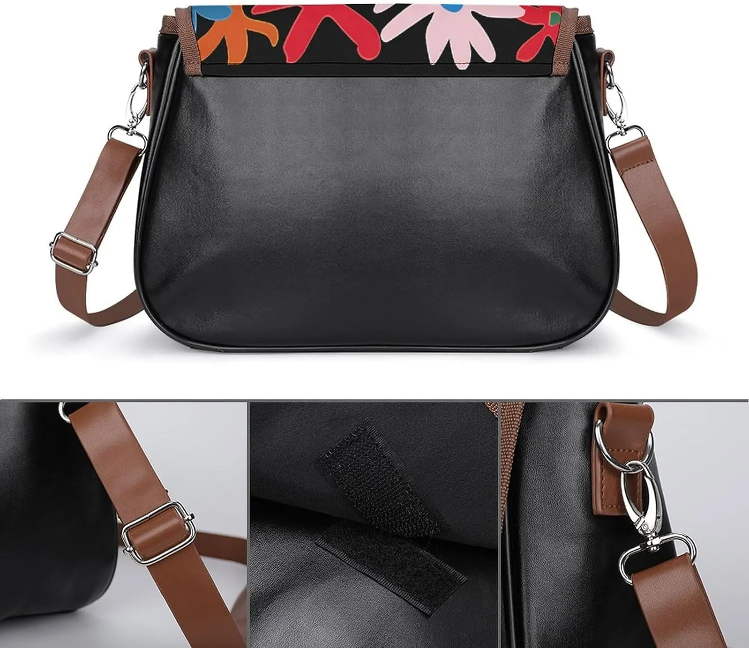 Leather Crossbody Bag for Women Rabbit on Hot Air Balloon Detachable Strap Handbags Travel Purse Shoulder Bag for Daily Use