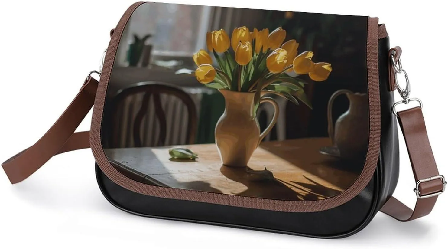 Leather Crossbody Bag for Women Rabbit on Hot Air Balloon Detachable Strap Handbags Travel Purse Shoulder Bag for Daily Use