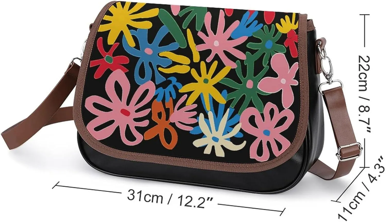 Leather Crossbody Bag for Women Rabbit on Hot Air Balloon Detachable Strap Handbags Travel Purse Shoulder Bag for Daily Use