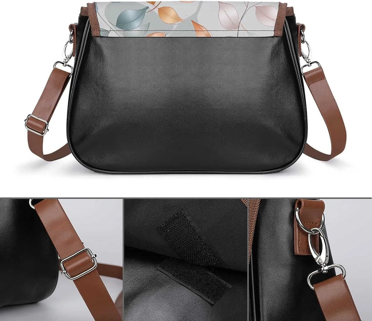 Leather Crossbody Bag for Women Rabbit on Hot Air Balloon Detachable Strap Handbags Travel Purse Shoulder Bag for Daily Use