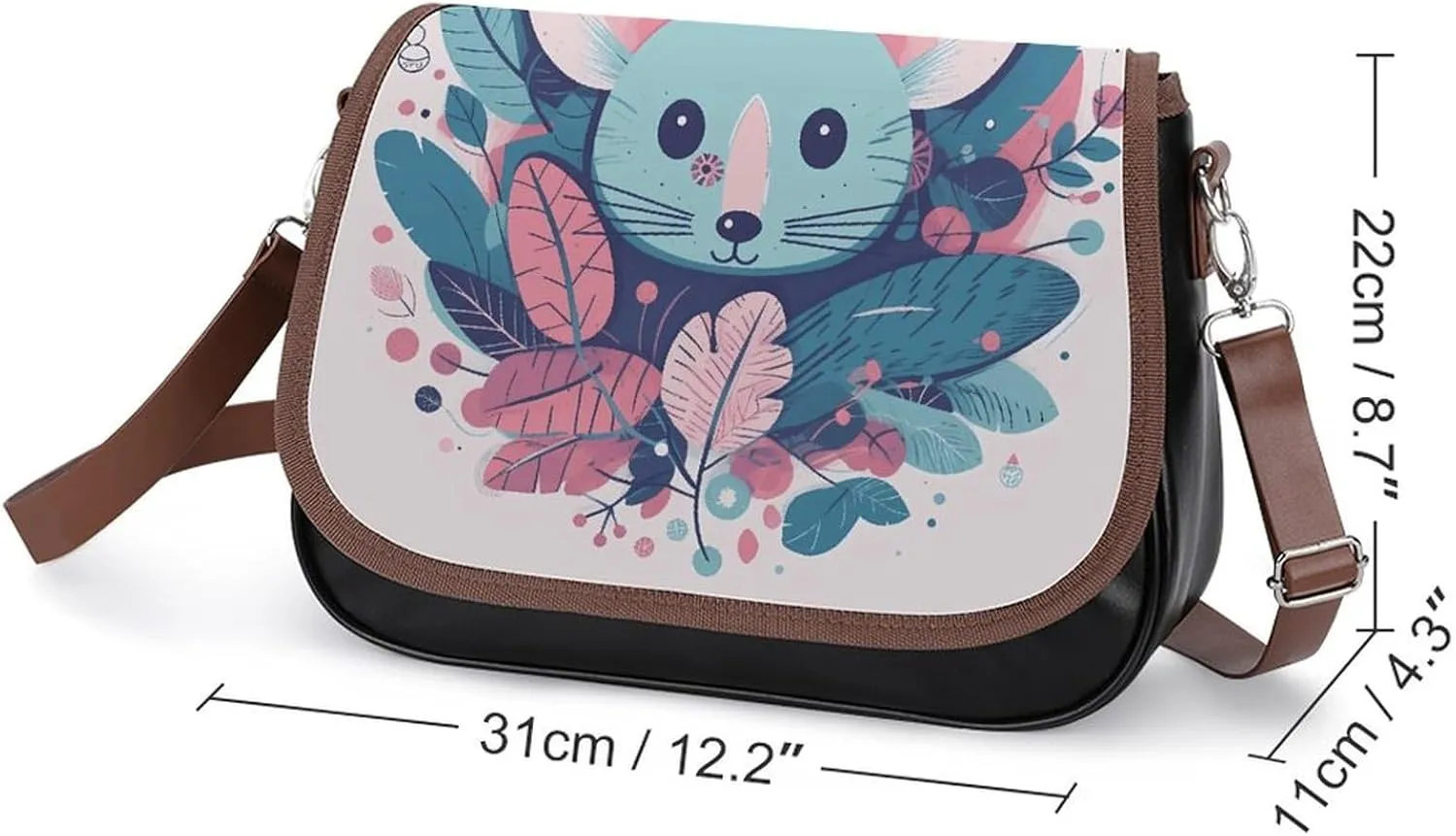 Leather Crossbody Bag for Women Rabbit on Hot Air Balloon Detachable Strap Handbags Travel Purse Shoulder Bag for Daily Use