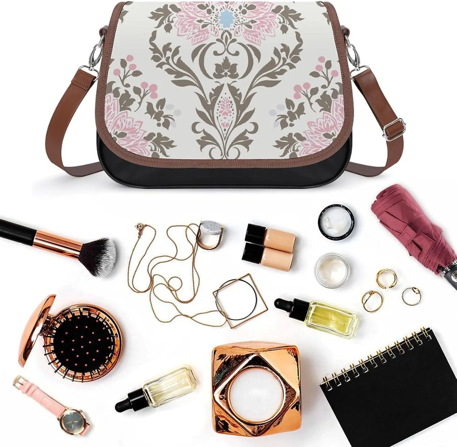 Leather Crossbody Bag for Women Rabbit on Hot Air Balloon Detachable Strap Handbags Travel Purse Shoulder Bag for Daily Use