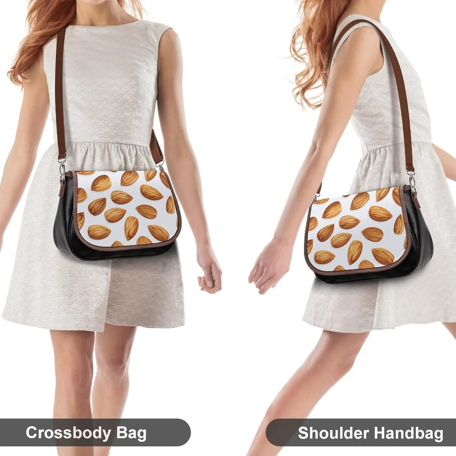 Leather Crossbody Bag for Women Sandwich Repeating Pattern Detachable Strap Handbags Travel Purse Shoulder Bag for Daily Use