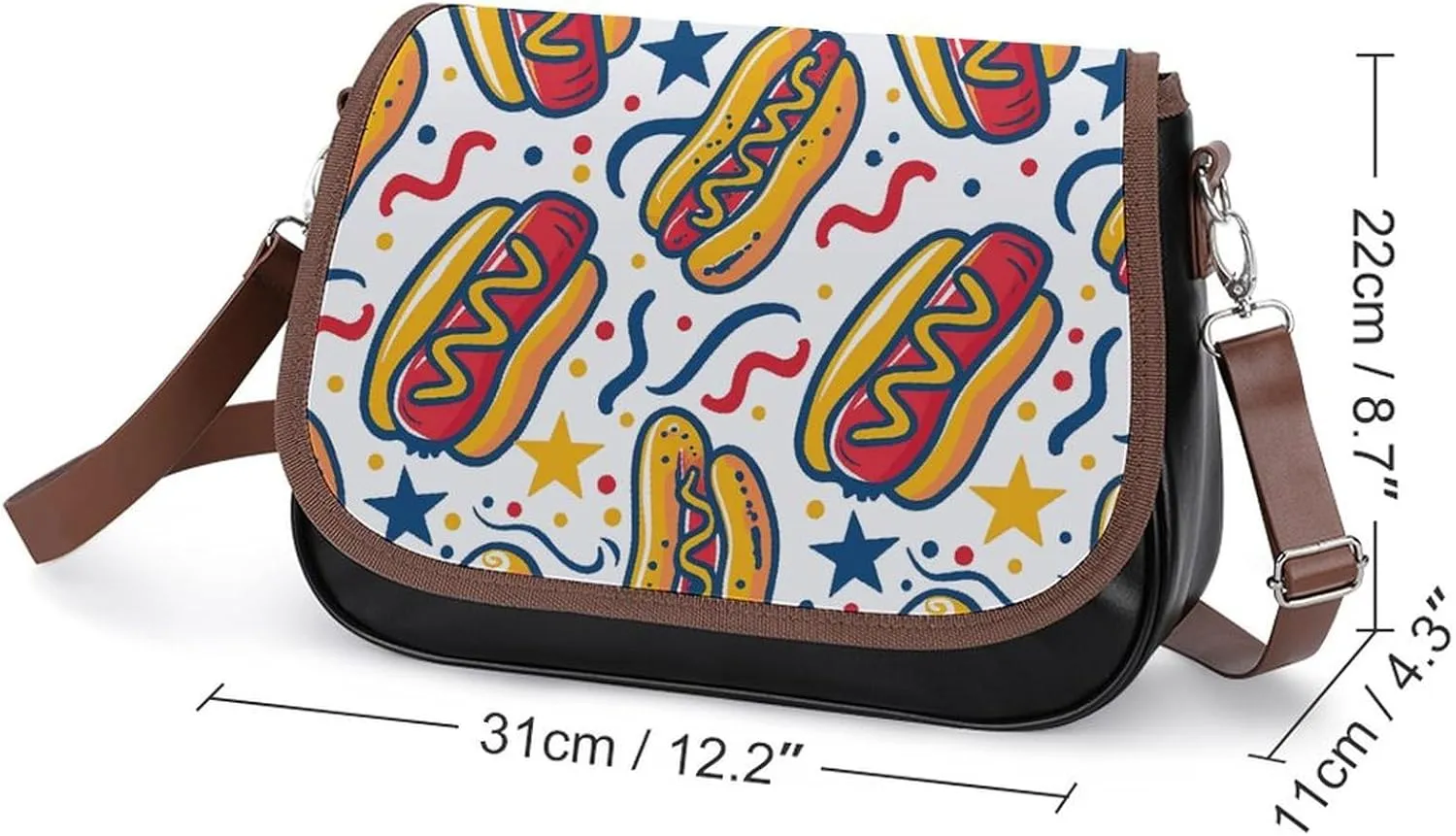 Leather Crossbody Bag for Women Sandwich Repeating Pattern Detachable Strap Handbags Travel Purse Shoulder Bag for Daily Use