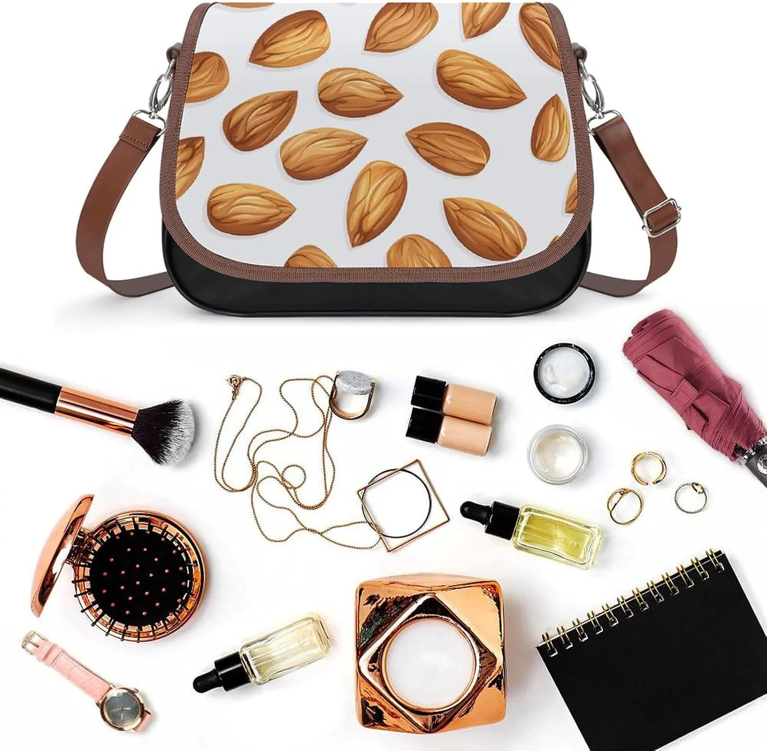 Leather Crossbody Bag for Women Sandwich Repeating Pattern Detachable Strap Handbags Travel Purse Shoulder Bag for Daily Use