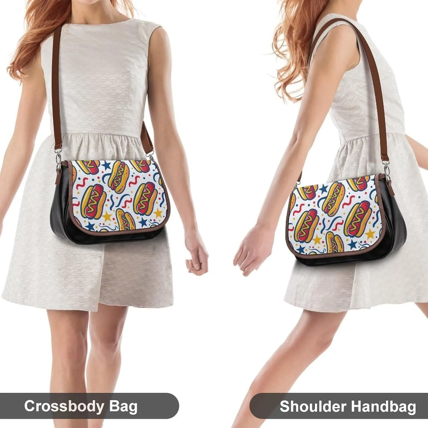 Leather Crossbody Bag for Women Sandwich Repeating Pattern Detachable Strap Handbags Travel Purse Shoulder Bag for Daily Use