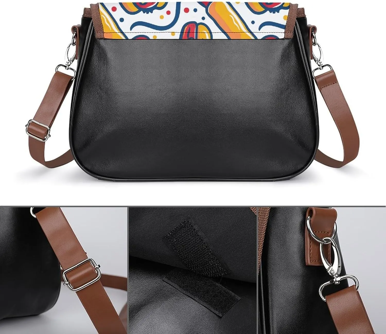 Leather Crossbody Bag for Women Sandwich Repeating Pattern Detachable Strap Handbags Travel Purse Shoulder Bag for Daily Use
