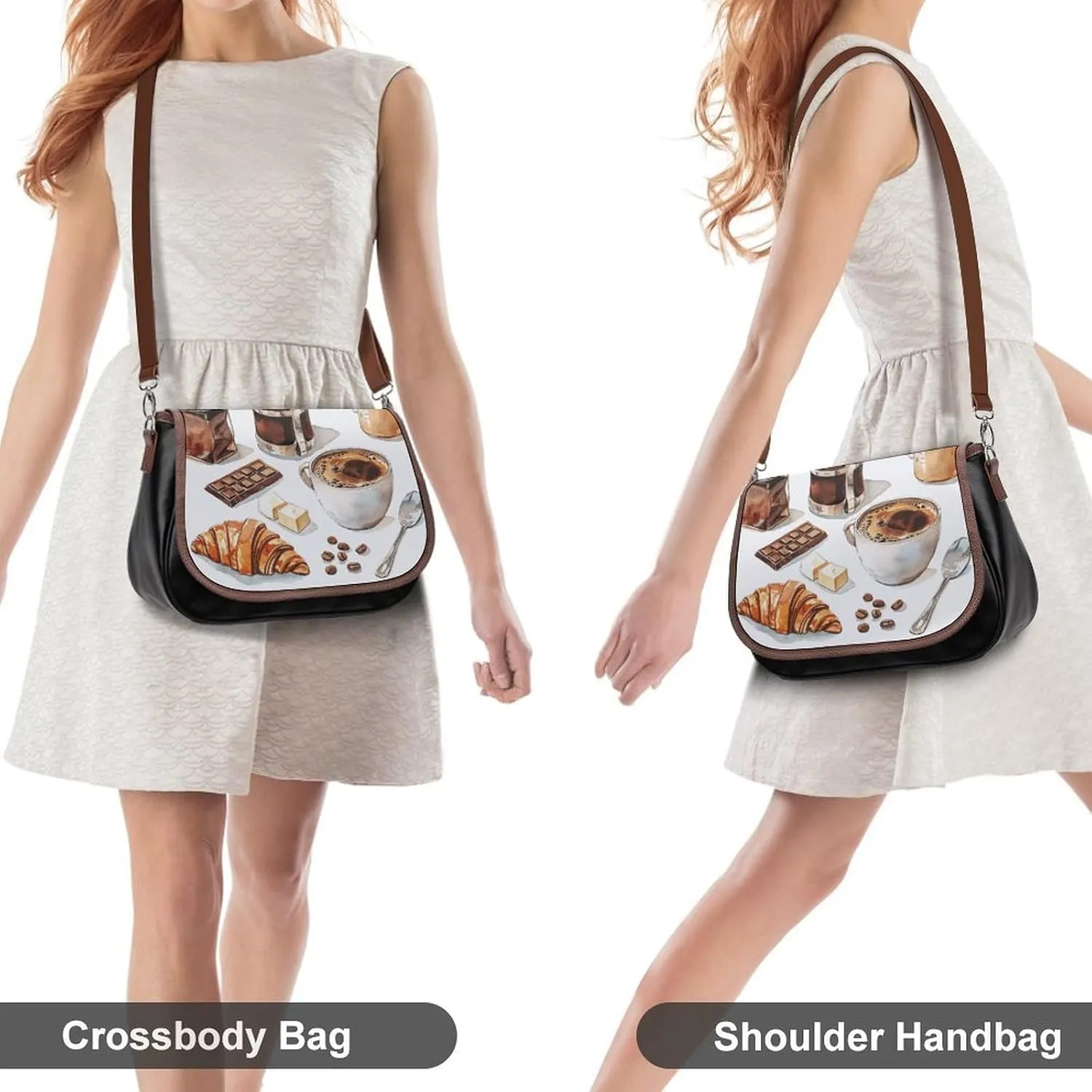 Leather Crossbody Bag for Women Sandwich Repeating Pattern Detachable Strap Handbags Travel Purse Shoulder Bag for Daily Use