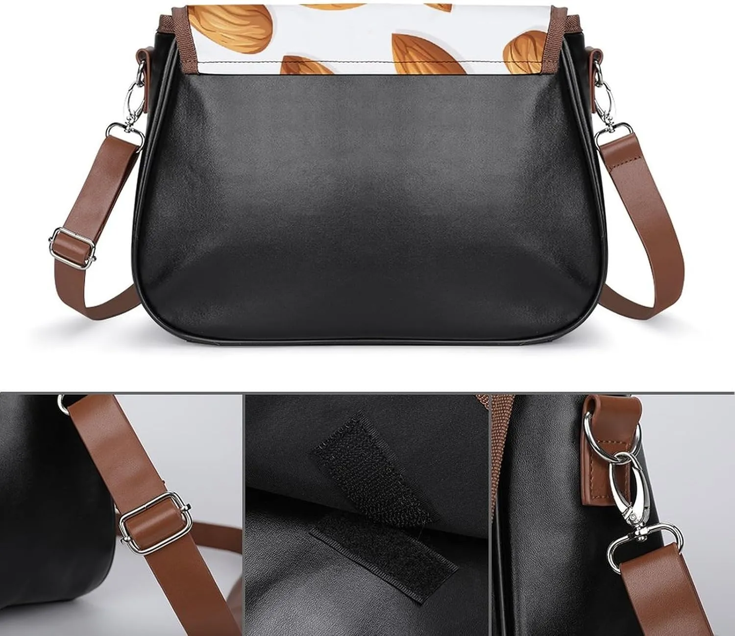 Leather Crossbody Bag for Women Sandwich Repeating Pattern Detachable Strap Handbags Travel Purse Shoulder Bag for Daily Use
