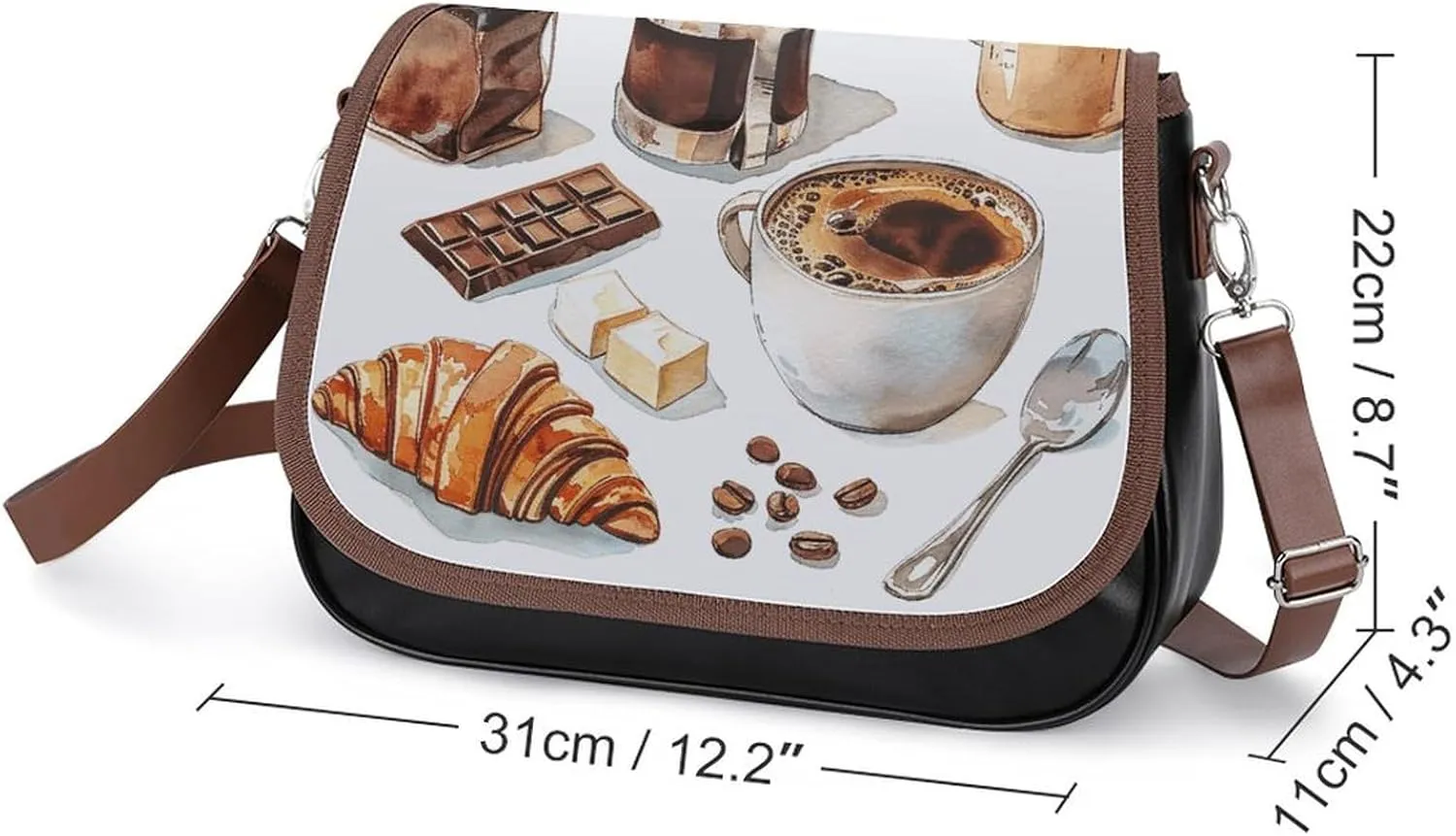 Leather Crossbody Bag for Women Sandwich Repeating Pattern Detachable Strap Handbags Travel Purse Shoulder Bag for Daily Use